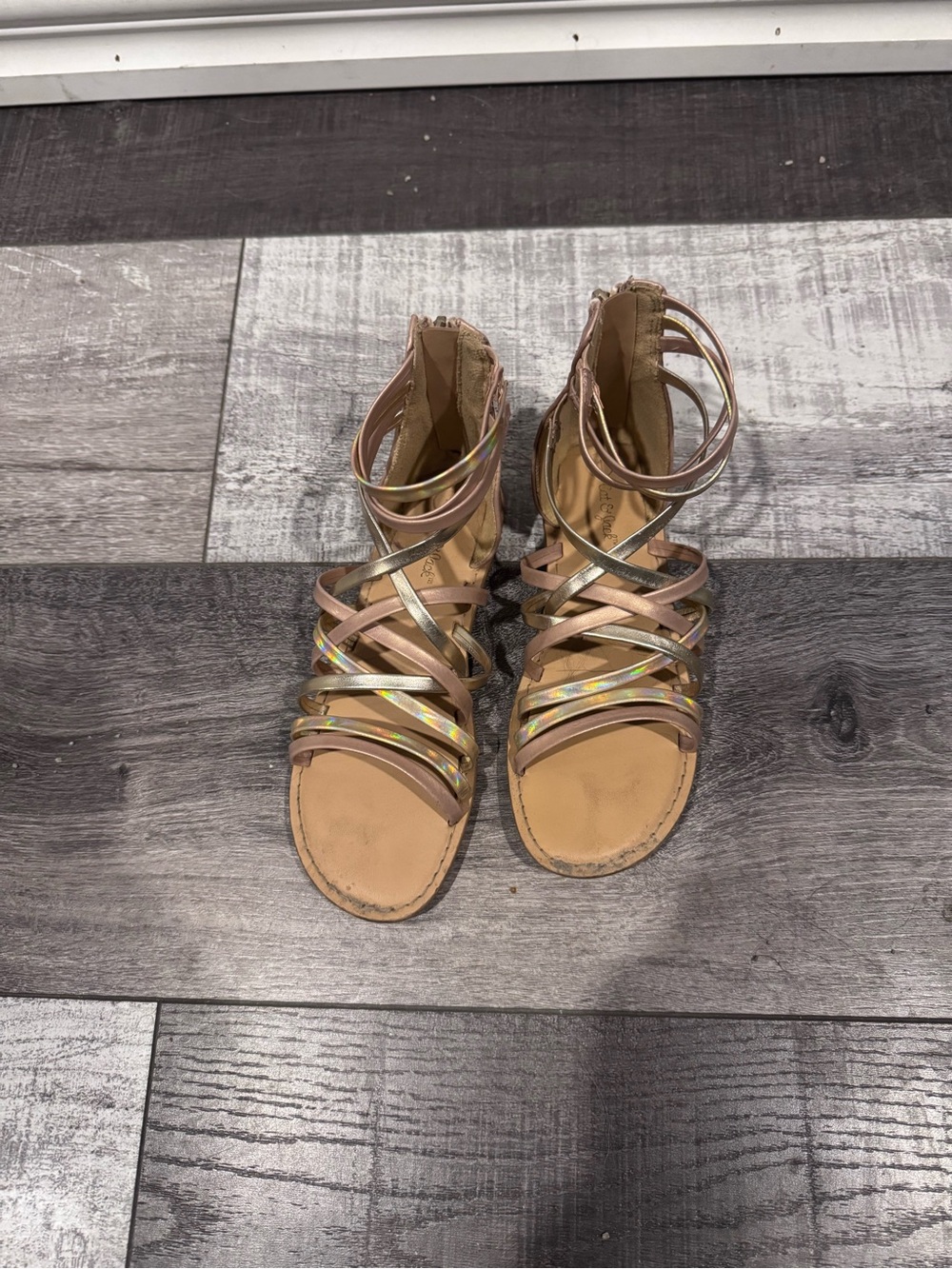 Iridescent Strappy Gladiator Sandals - Nude